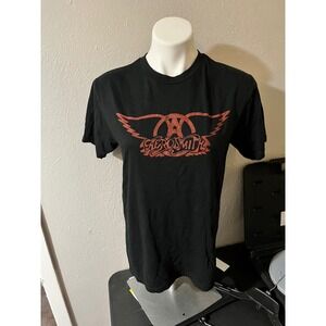 Aerosmith Band T-Shirt Black Red Winged Logo Graphic Tee Womens Small